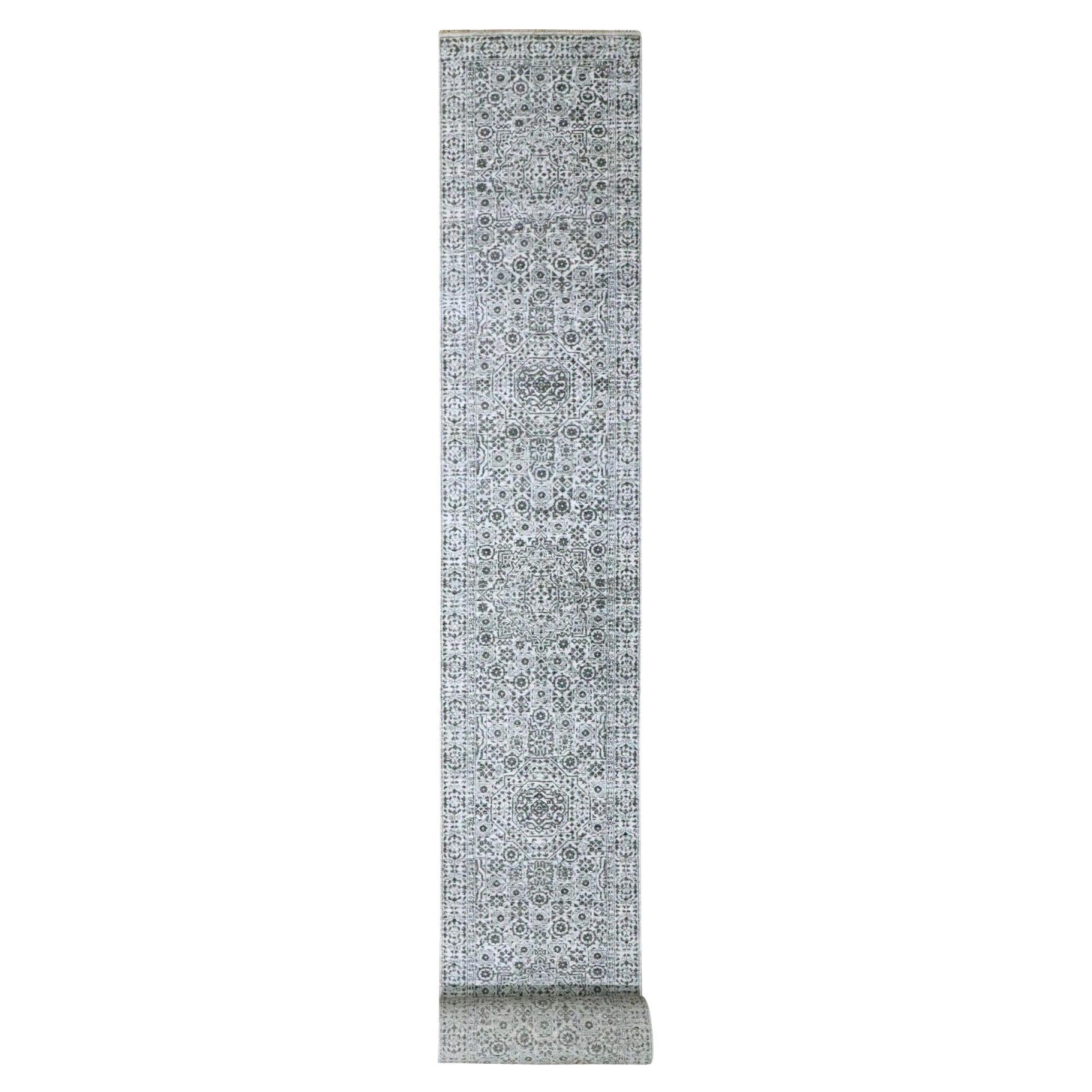 2'8 "x26' Ivoire Pre Historic Mamluk Design Rugs Noué à la main Pure Laine XL Runner Rugs en vente
