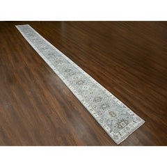 2'8"x27'9" Gray Velvety Wool Hand Knotted Karajeh Geometric Design XL Runner Rug