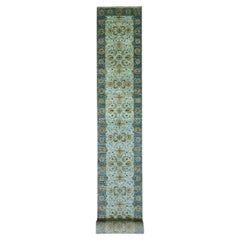 2'8"x29'10" Blue Shah Abbas Floral Design Hand Knotted Wool XL Runner Rug