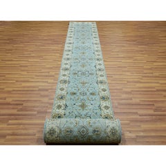 2'8"x29'9" Tiffany Blue Hand Knotted Wool Shah Abbas XL Runner Oriental Rug