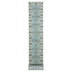 2'8"x29'9" Tiffany Blue Hand Knotted Wool Shah Abbas XL Runner Oriental Rug