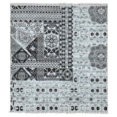 2'8"x3' Cloud Gray Sampler Mamluk Design Pure Wool Hand Knotted Oriental Rug