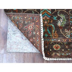 2'8" x 3'10" brauner, handgeknüpfter Sultani-Musterteppich aus naturgefärbter Wolle