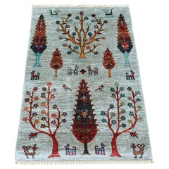 Tappeto in lana annodato a mano, modello "Sultani" con motivo di cipresso, grigio, 86 x 117 cm
