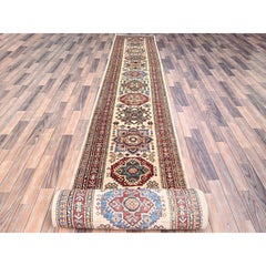 2'8"x35'3" Beige Afghan Super Kazak Hand Knotted XL Oriental Runner Rug