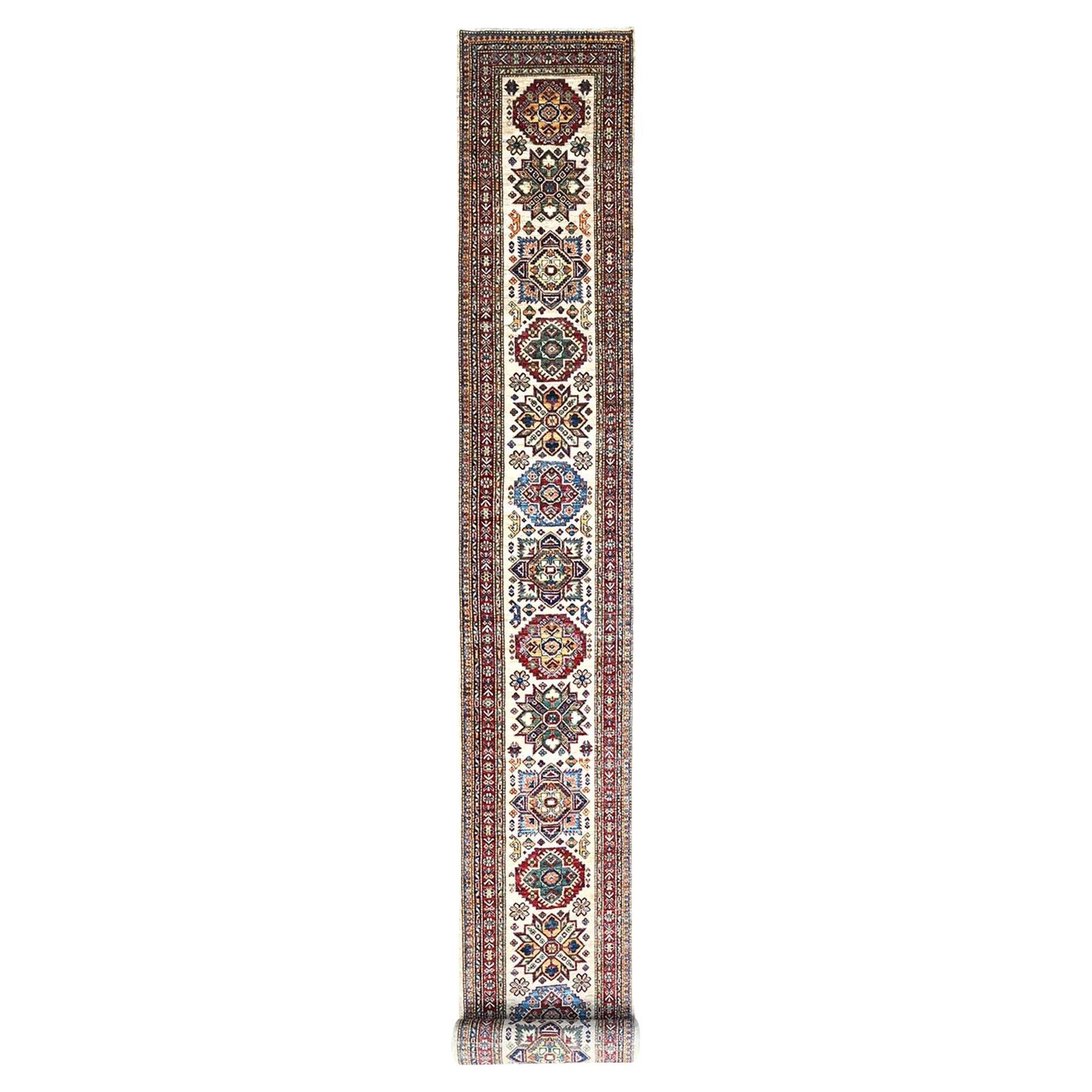 2
8 "x35
3" Beige Afghan Super Kazak Handgeknüpft XL Orientalischer Läufer Teppich