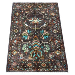 2'8"x3'8" Brown Hand Knotted Wool Afghan Sultani Hand Knotted Sample Mat Rug