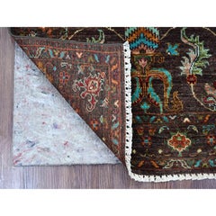 2'8"x3'8" Brown Soft Wool Afghan Sultani Hand Knotted Wool Sample Mat Rug