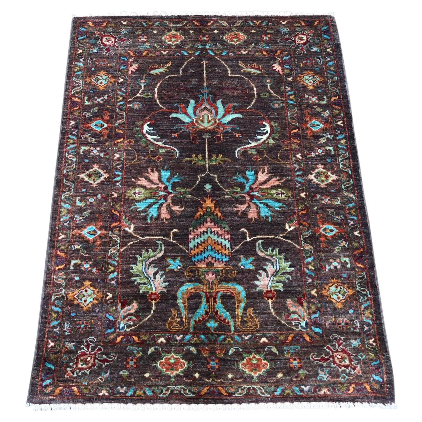 Alfombra de muestra de lana Sultani afgana, tejida a mano, de color marrón, de 86 cm x 116 cm en venta