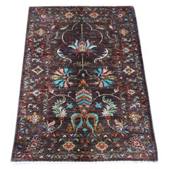 2'8"x3'8" Brown Soft Wool Afghan Sultani Hand Knotted Wool Sample Mat Rug