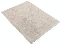 2.8x3.8 ft Handknotted Beige Turkish Wool Accent Rug with All-Over Floral Design