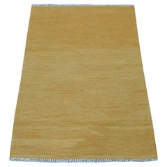 2'8 "x3'8" Gold Shades Reversible Kilim Pure Wool Hand Woven Tapis d'Orient