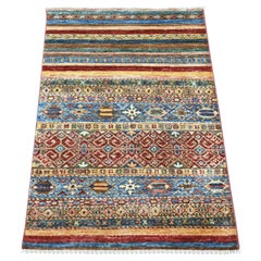 2'8"x3'9" Colorful Natural Wool Hand Knotted Afghan Super Kazak Sample Mat Rug