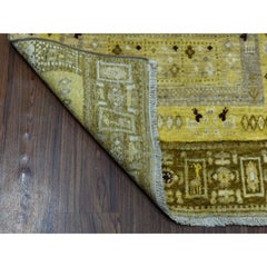 2'8"x3'9" Yellow Pure Wool Kashkuli Gabbeh Pictorial Hand Knotted Oriental Rug
