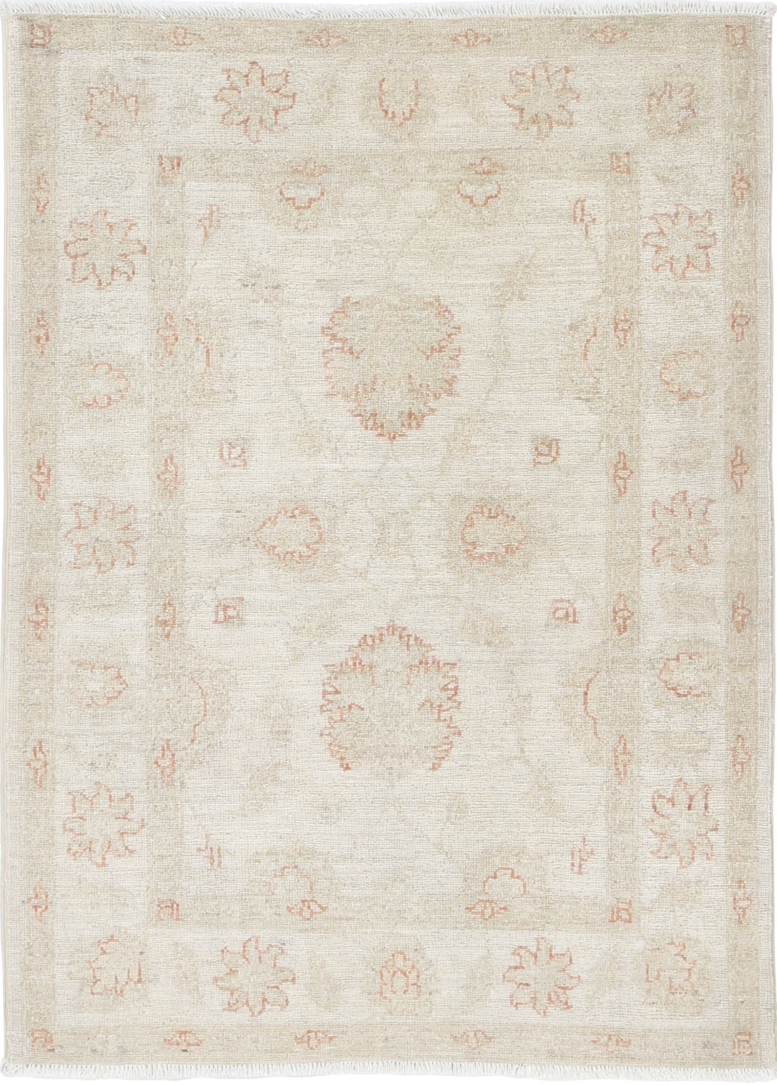 2.8x4 ft Beige Hand Knotted Turkish Accent Rug with Floral Motifs. 100% Wool