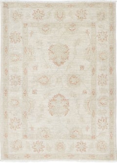 2.8x4 ft Beige Hand Knotted Turkish Accent Rug with Floral Motifs. 100% Wool