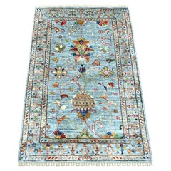 Handgeknüpfter Sultani-Musterteppich aus weicher Wolle, hellblau, 86 cm x 122 cm