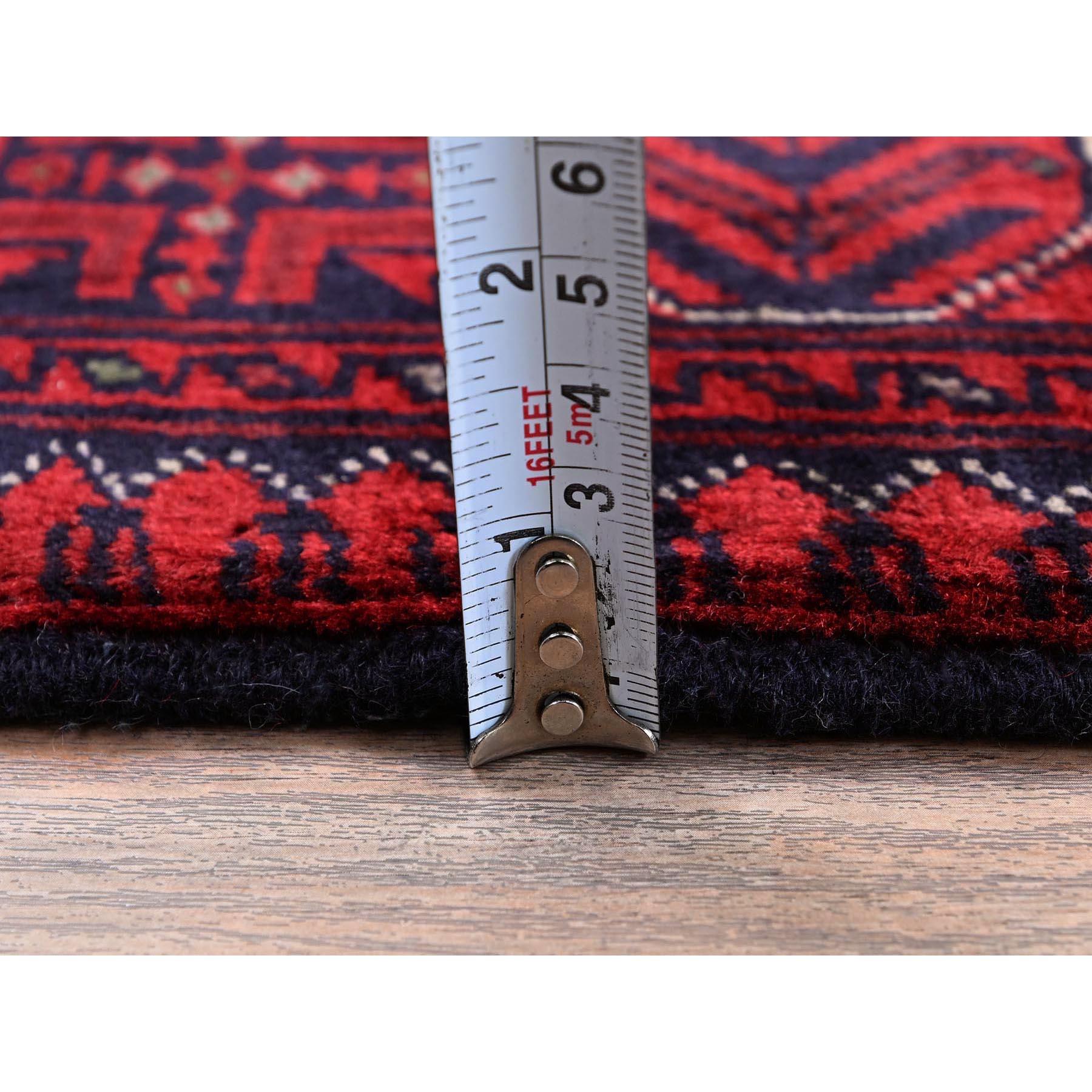 Tappeto rosso afghano Khamyab con disegno geometrico annodato a mano in pura lana 2'8 