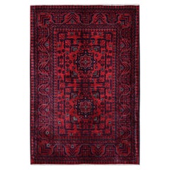 2
8 "x4
Rouge Afghan Khamyab avec design géométrique Tapis en pure laine noué à la main