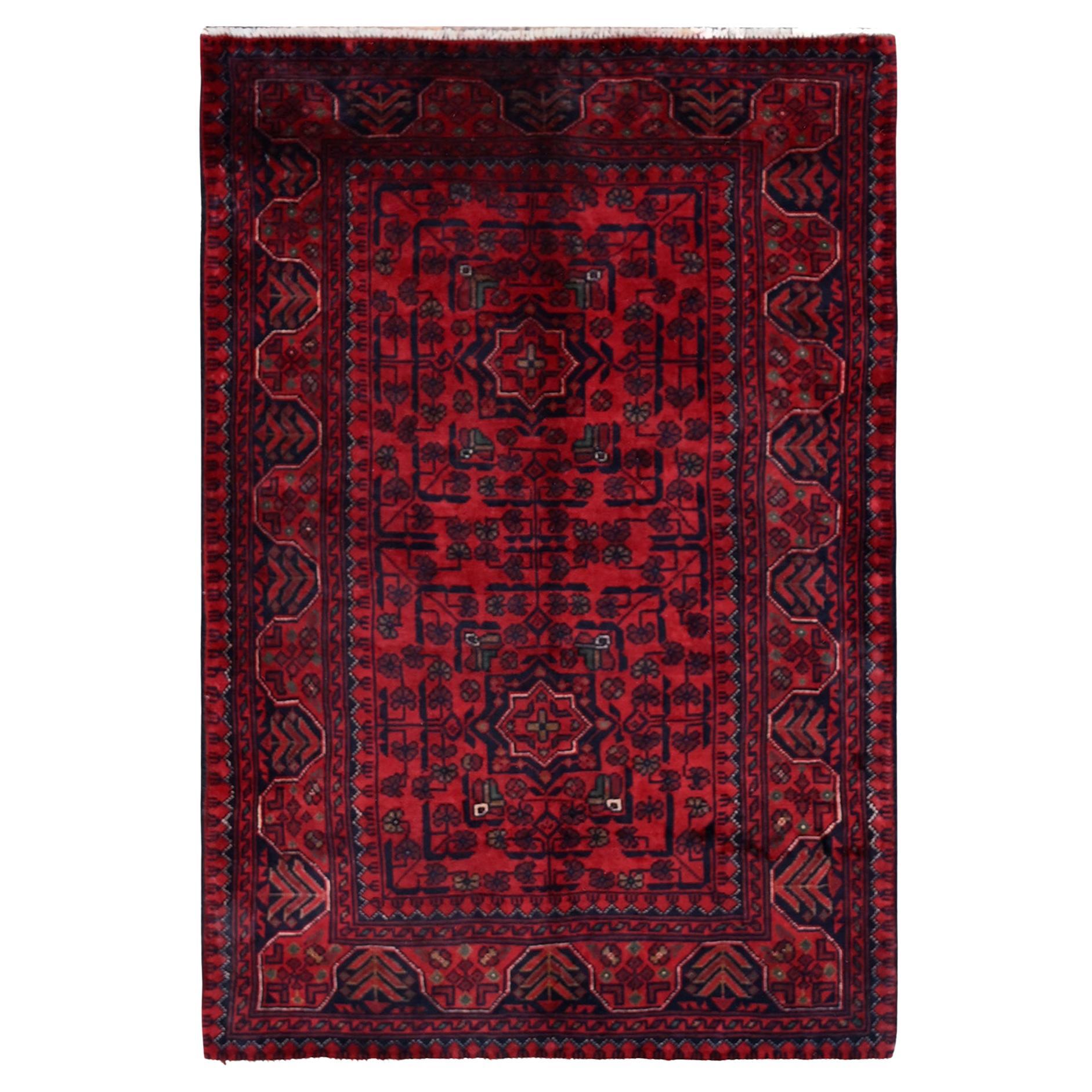 2
8 "x4
 Roter afghanischer Khamyab mit Tribal Design Weiche Wolle Handgeknüpft Matte Teppich
