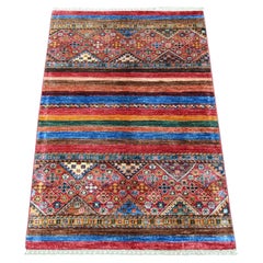 2'8"x4' Rust Red Pure Wool Hand Knotted Afghan Super Kazak Sample Mat Rug