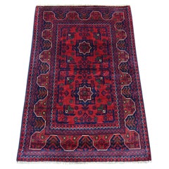 2
8 "x4
2" Tiefroter afghanischer Khamyab Geometrisches Design Handgeknüpfter weicher Wollteppich