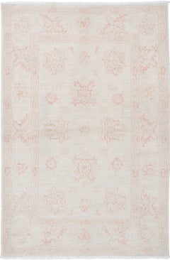 2.8x4.2 ft Hand Knotted Beige Accent Rug with Red Floral Design. 100% Wool