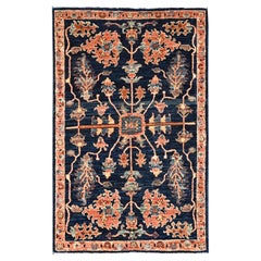 2
8"x4
2" Midnight Blue Antiqued Heriz Design Hand Knotted All Wool Oriental Rug