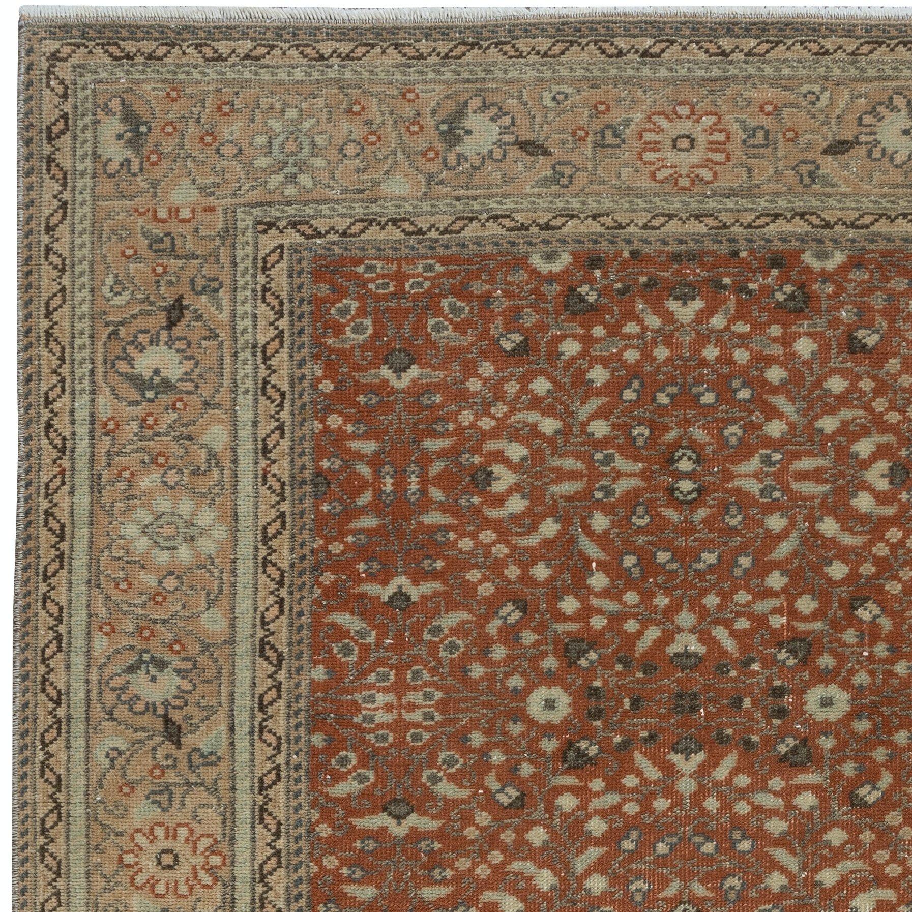 Hand-Knotted 2.8x4.3 Ft Mid-Century Handmade Turkish Small Rug with All-Over Floral Design For Sale