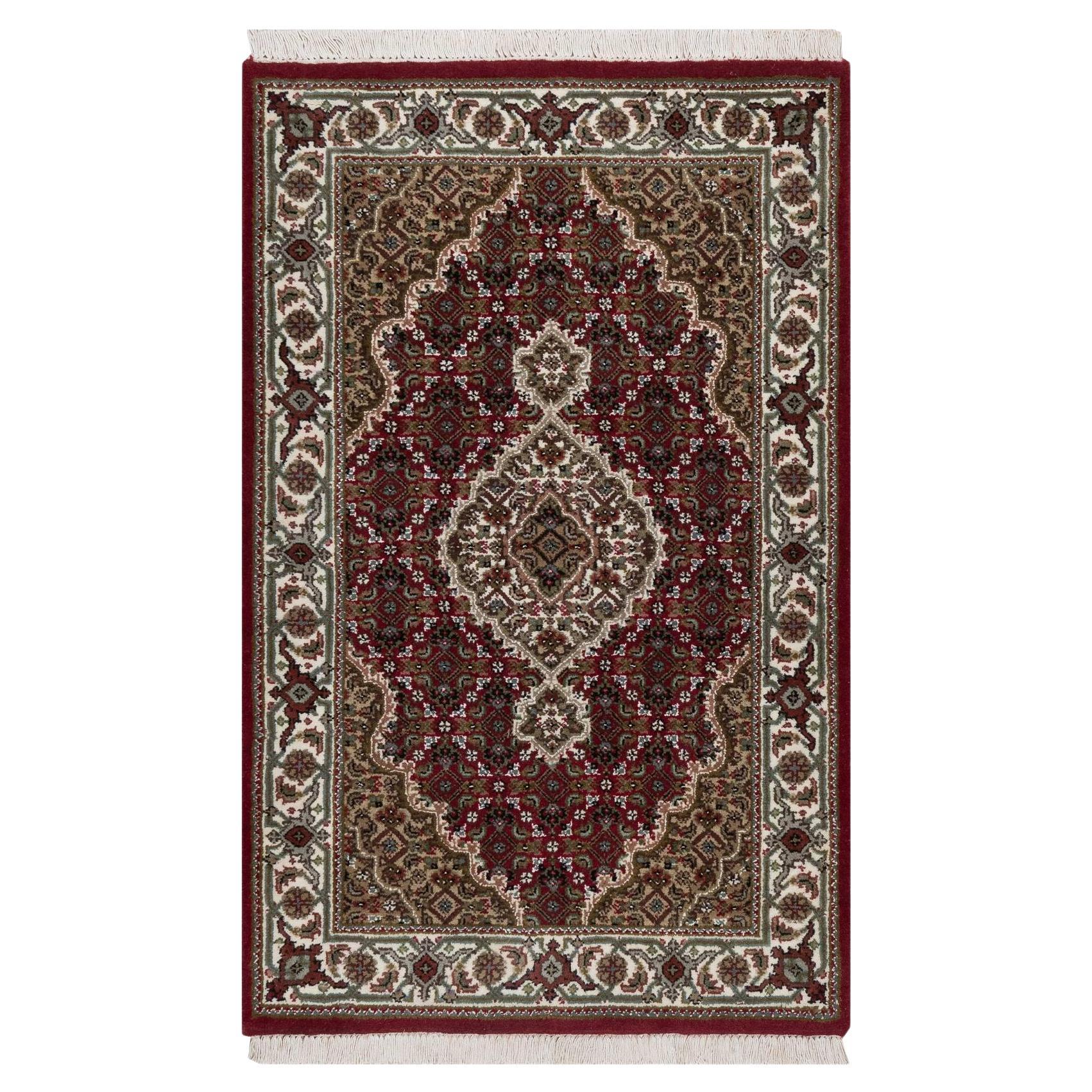 2
8"x4
3" Red Tabriz Mahi Fish Medallion Design Hand Knotted Wool Mat Small Rug