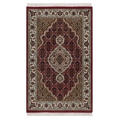 2
8"x4
3" Red Tabriz Mahi Fish Medallion Design Hand Knotted Wool Mat Small Rug