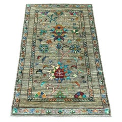 2'8"x4'4" Stone Gray Hand Knotted Natural Dyes Wool Afghan Sultani Mat Rug