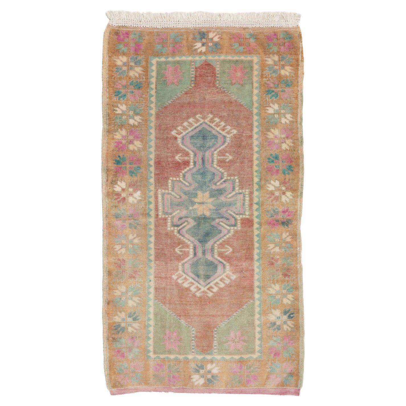 2.8x4.7 Ft Handgefertigter türkischer Vintage-Akzentteppich in weicher Farbe mit weicher Wollflor