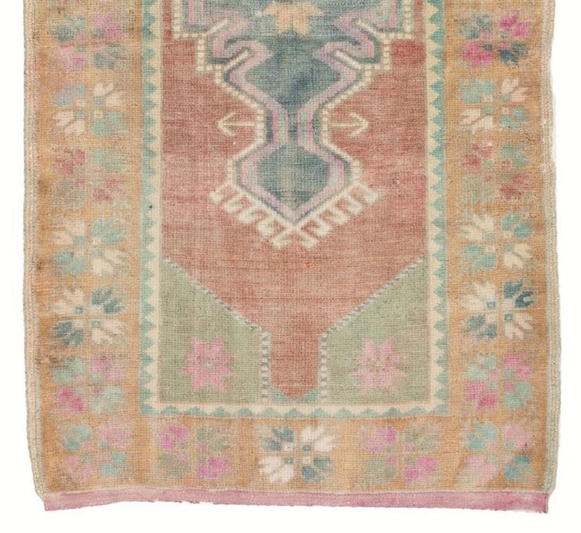 Tribal 2.8x4.7 Ft Handmade Vintage Turkish Accent Rug in Soft Color with Soft Wool Pile For Sale