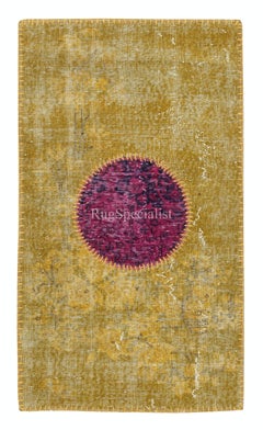 Tappeto patchwork turco 28x49 di colore giallo. Tappetino per porta con cerchio colorato fatto a mano