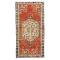 2.8x5.4 Ft Old Handmade Anatolian Wool Accent Rug with Medallion Design