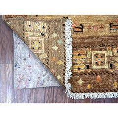 2'8"x5'7" Brown Kashkuli Gabbeh Animal Figurines Hand Knotted Wool Runner Rug