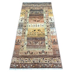 2'8"x5'7" Brown Kashkuli Gabbeh Animal Figurines Hand Knotted Wool Runner Rug