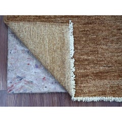 2'8"x5'7" Brown Plain Solid Pattern Hand Knotted Ghazni Wool Runner Oriental Rug