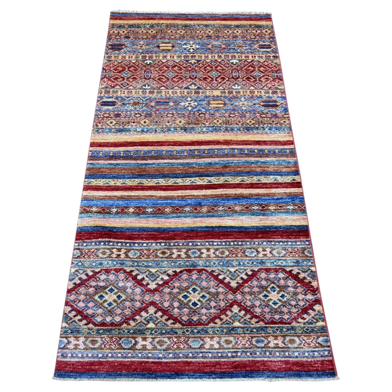 2'8"x5'7" Colorful Wool Hand Knotted Afghan Super Kazak Short Runner Rug
