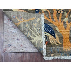 2'8"x5'8" Gray Peshawar Birds of Paradise Design Hand Knotted Wool Runner Rug