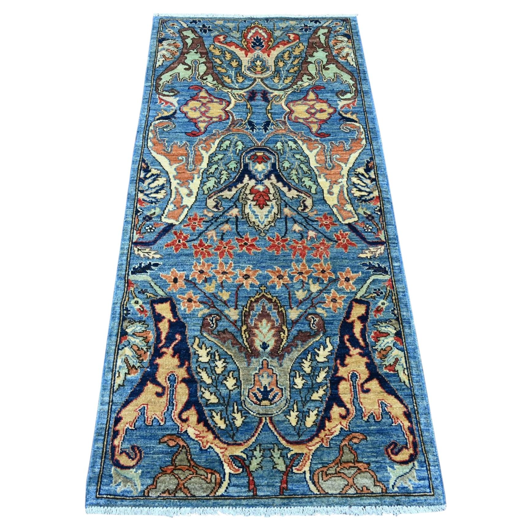 2'8"x5'8" Marlin Blue Bijar Garus Design Hand Knotted Soft Wool Runner Rug