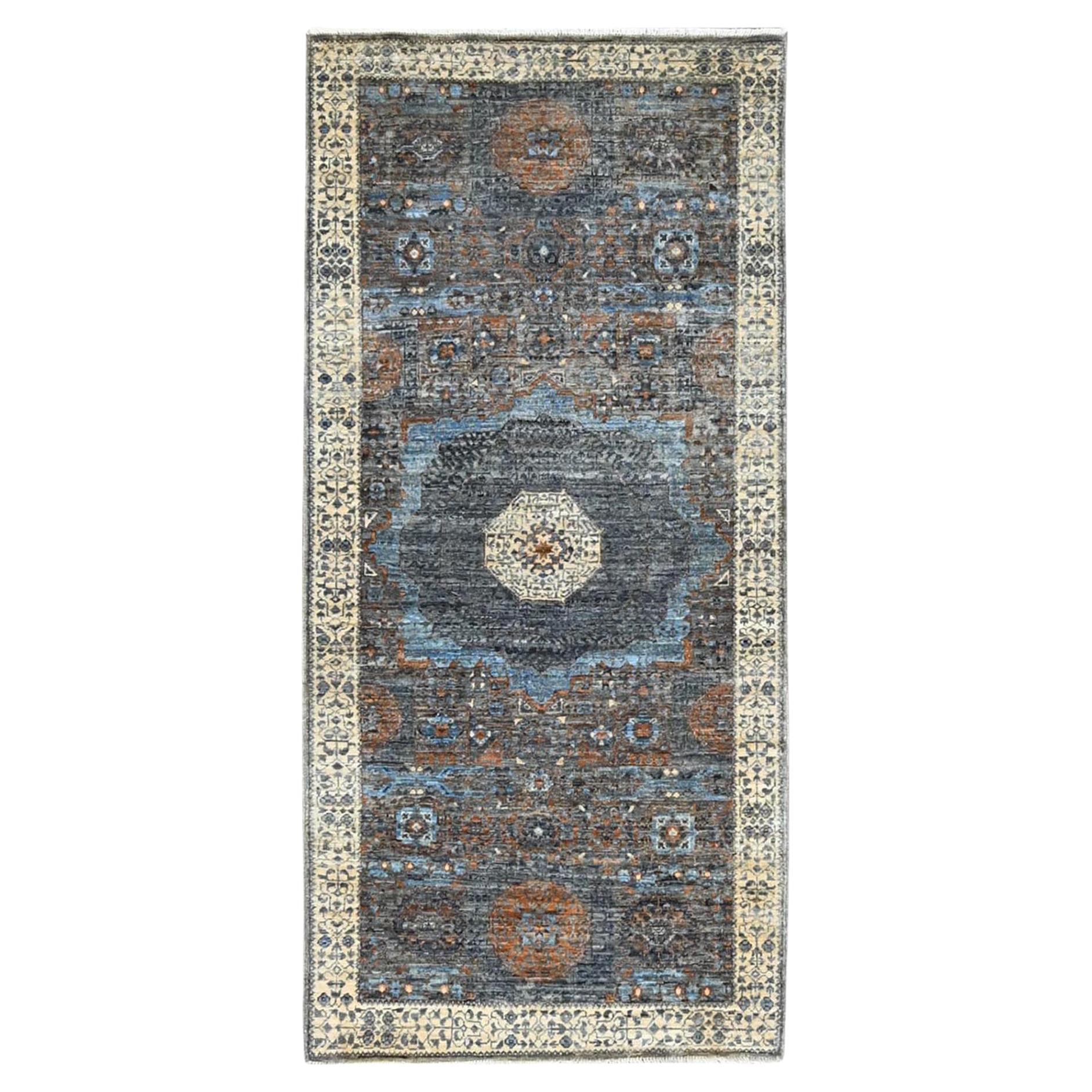 2'8 "x5'8" Swarovski Grau Mamluken Dynastie Hand geknüpft Wolle Läufer Orientteppich