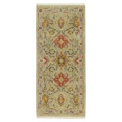 2'8"x6' Beige Hand Knotted Soft to Touch The Sunset Rosettes Wool Runner Rug