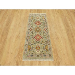 2'8"x6' Beige Hand Knotted Wool & Silk The Sunset Rosettes Runner Rug
