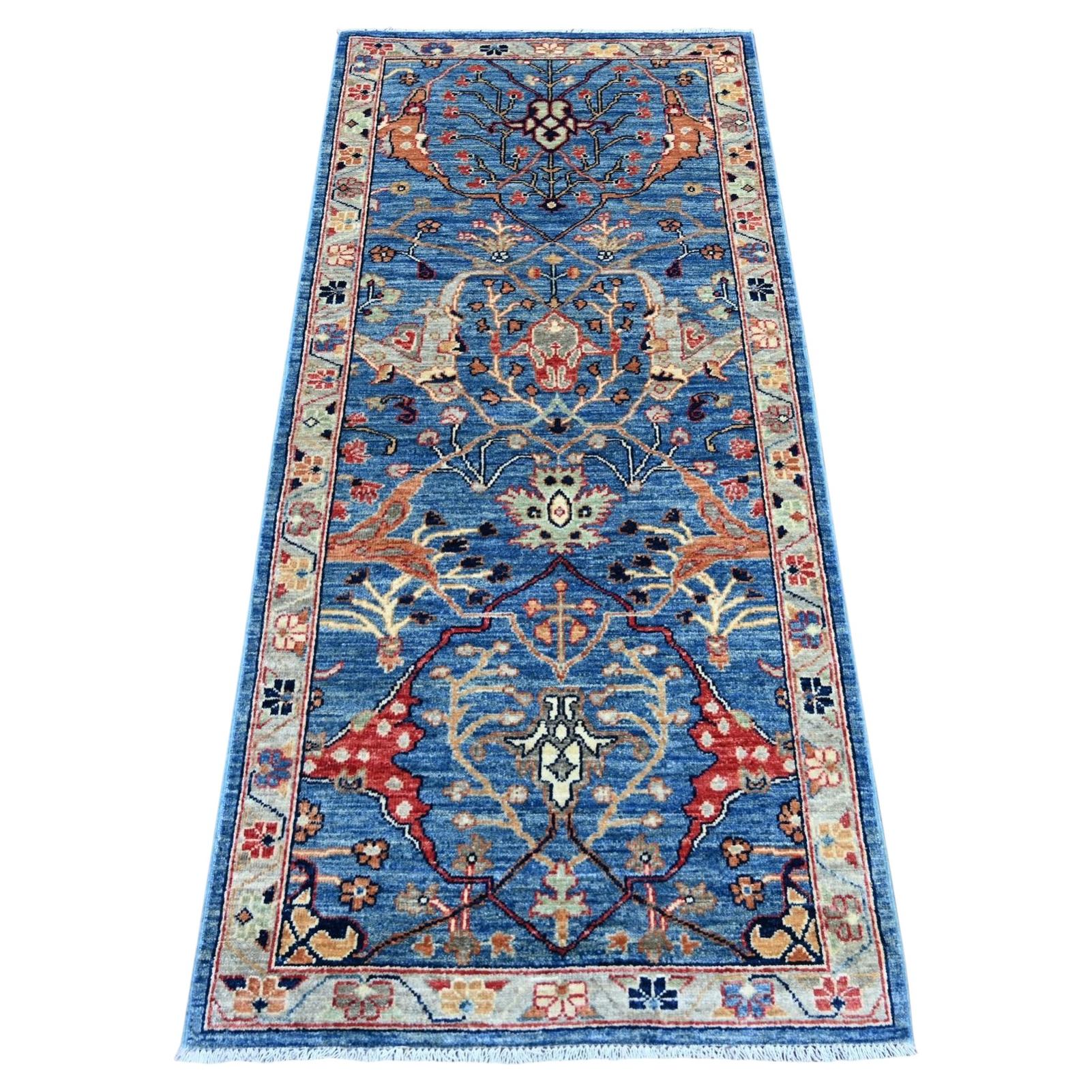 2'8"x6' Blue Peshawar with Bijar Garus Design Hand Knotted Wool Runner Rug
