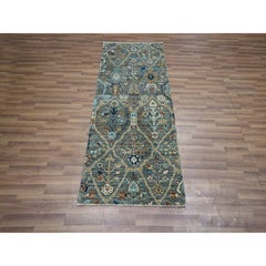 2'8"x6' Green Hand Knotted Trellis Borderless Garden Design Wool Runner Rug