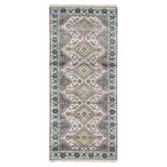 2'8"x6' Ivory Shiraz Rosettes Border Hand Knotted Wool Runner Oriental Rug