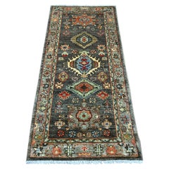2'8"x6' Mocha Brown Peshawar with Karajeh Design Hand Knotted Wool Runner Rug