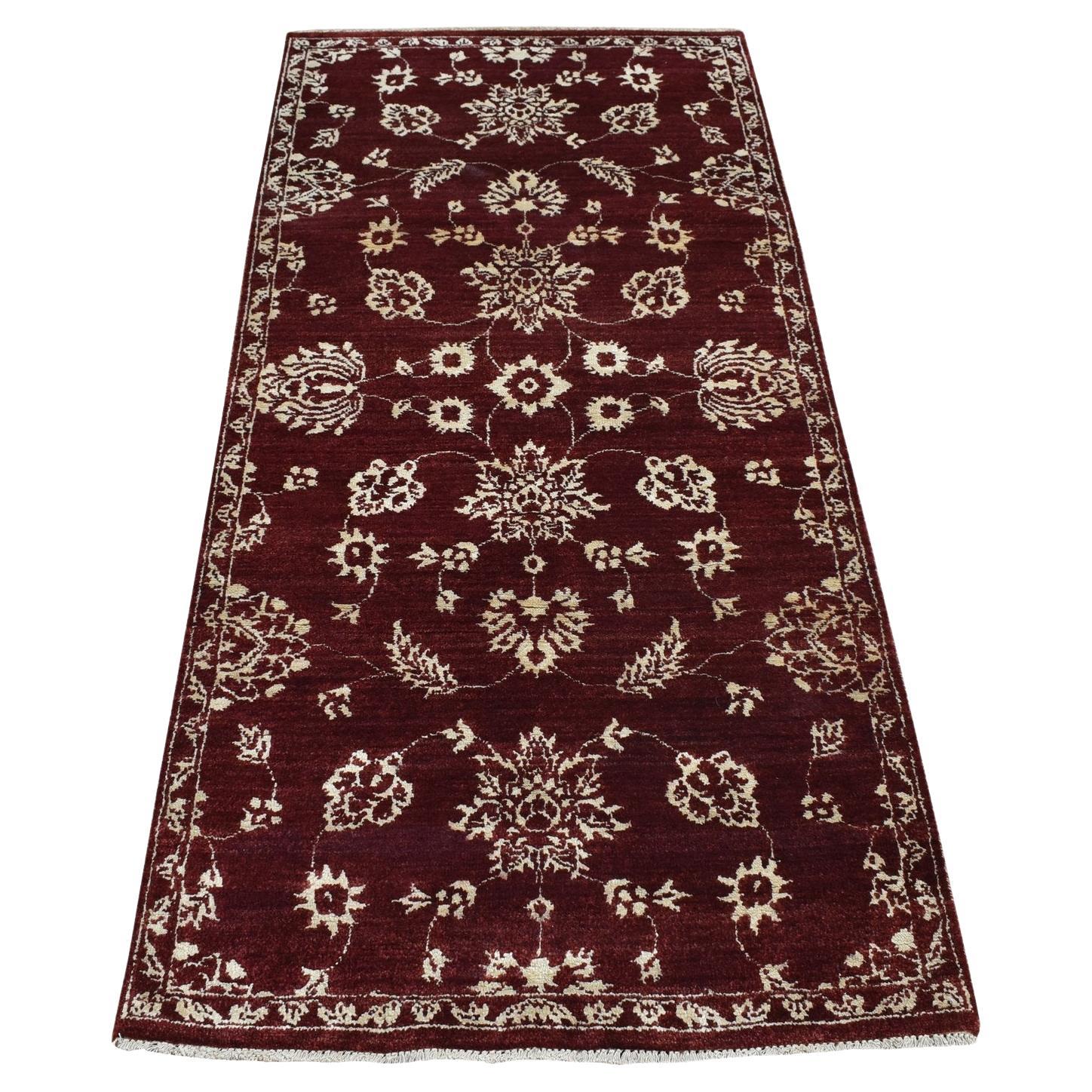 2'8"x6' Sangria Red, Pure Wool, Abarasque Design Agra, Hand Knotted Runner Rug